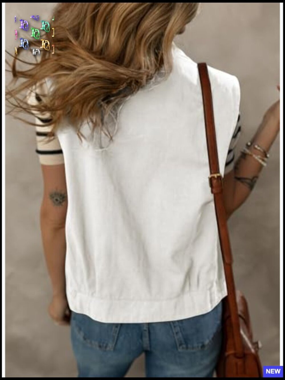 Sleeveless Cargo Vest Button-Down Lapel Collar Elastic Hem Boxy Style - Picture 2 of 7